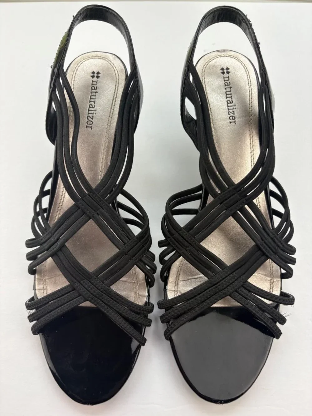Naturalizer Black Patent Strappy Slingback Kitten Heels Sandal Size 9.5 M - Picture 3 of 10